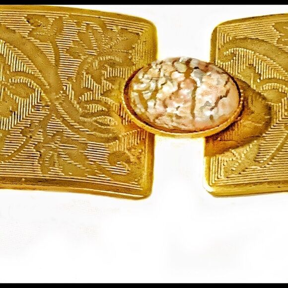 Vintage Banana Bob engraved gold floral opal link bracelet Victorian - Picture 9 of 12